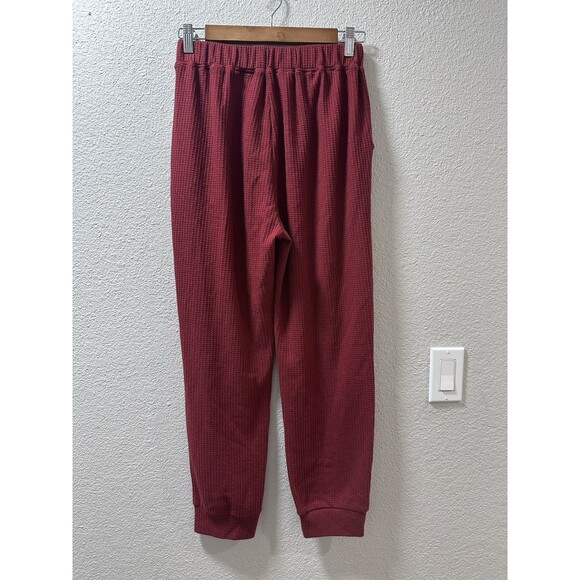 Waffle Knit 2-Piece Pajama Set Womens Medium Red Lounge Cozy Warm Stretch Comfy - Picture 8 of 13